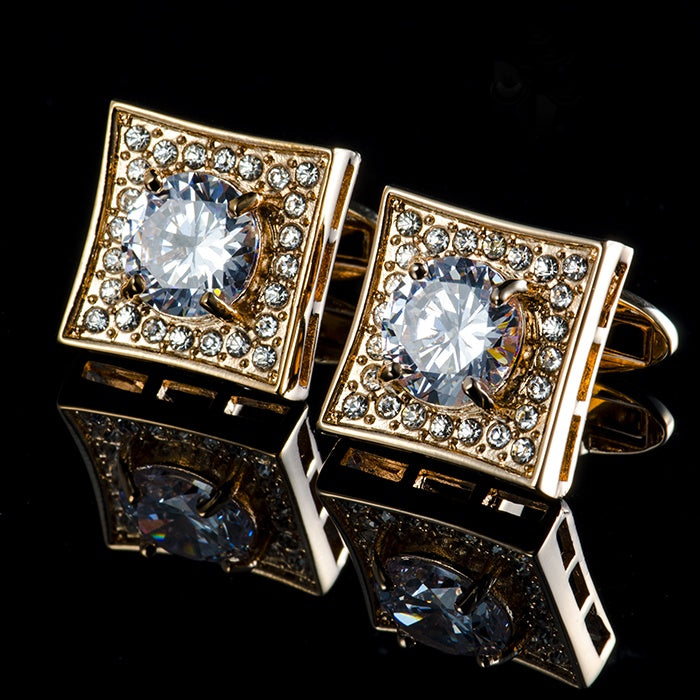 Square White Cubic Zirconia Faceted Crystal Cufflinks
