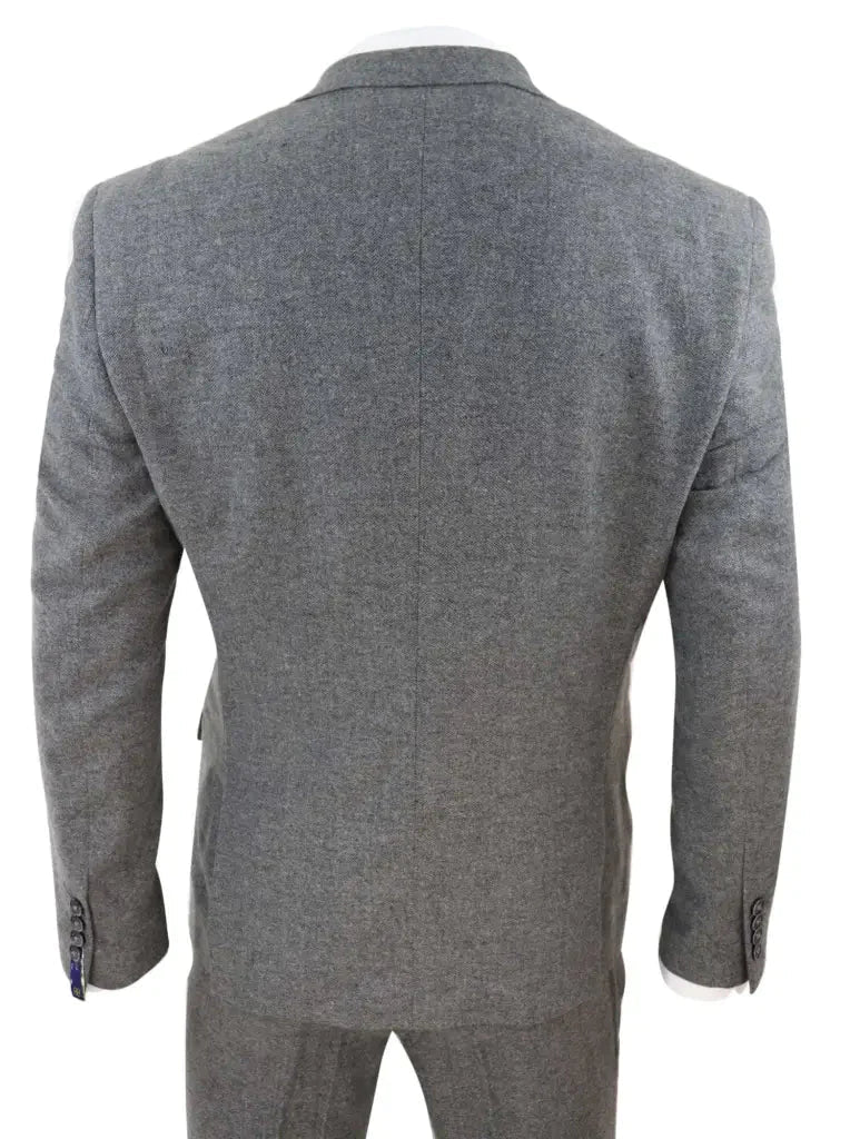 Grey Tweed 3-Piece Suit for Men – Vintage Formal Attire with Waistcoat