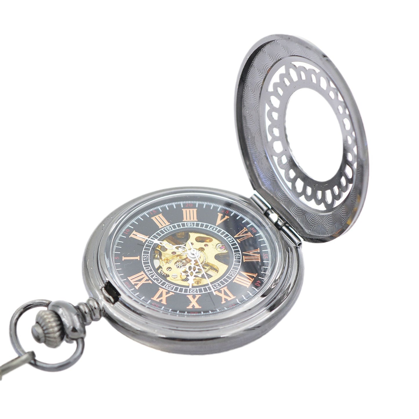 Black Lotus - Engraved Skeleton Mechanical Pocket Watch