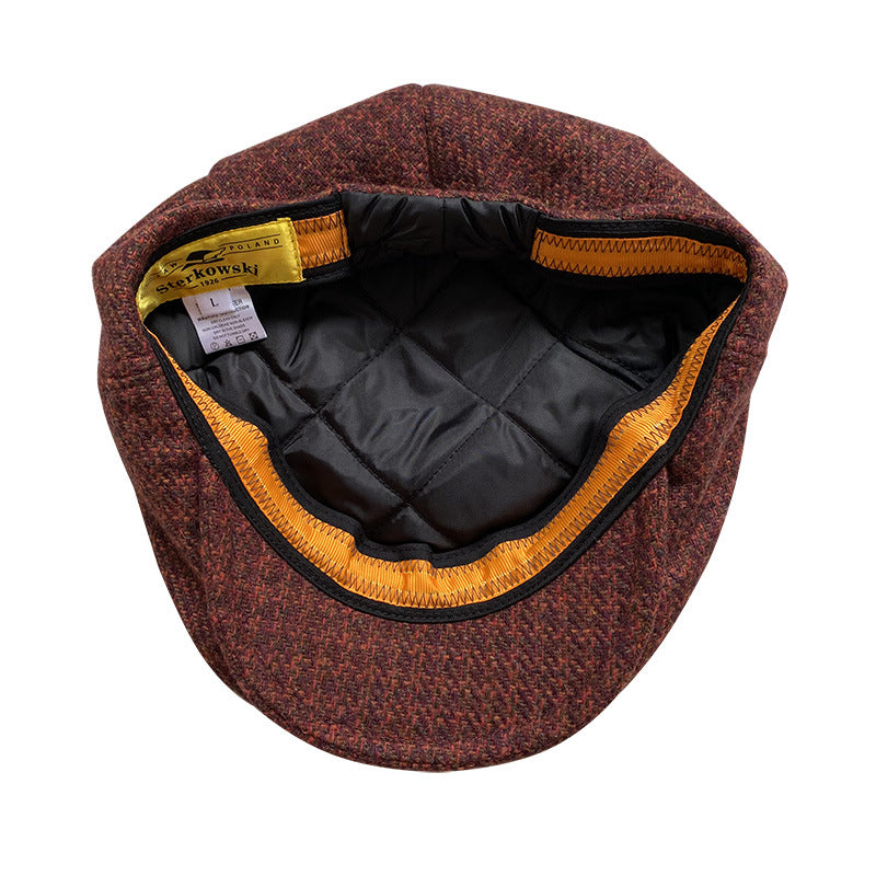 DER PEAKED Marl Flat Cap Wein-Harris Tweed