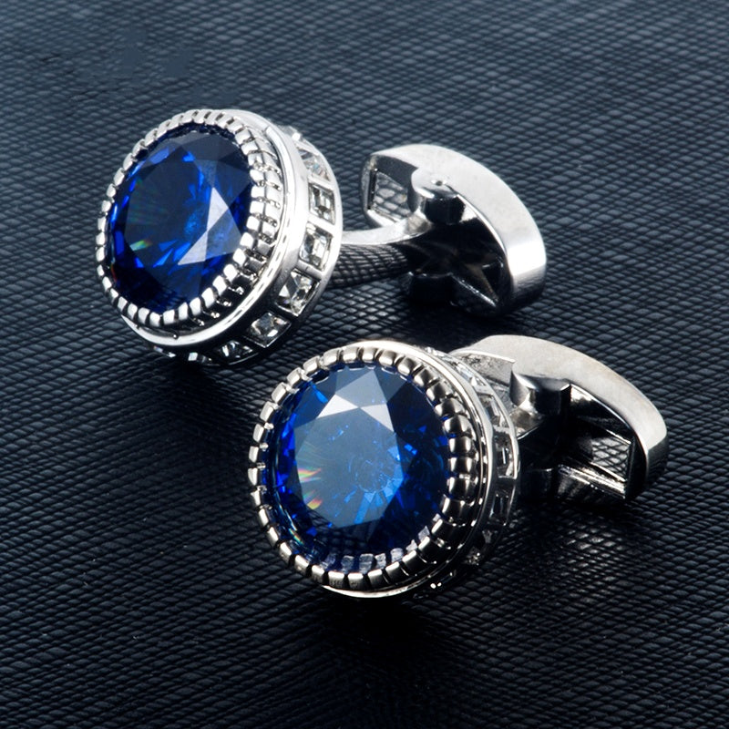 Burgundy Round Crystal Cufflinks