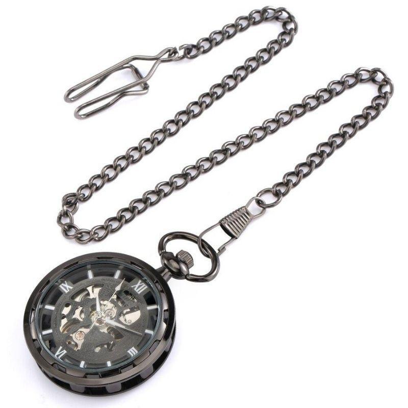 Black Skeleton Pocket Watch