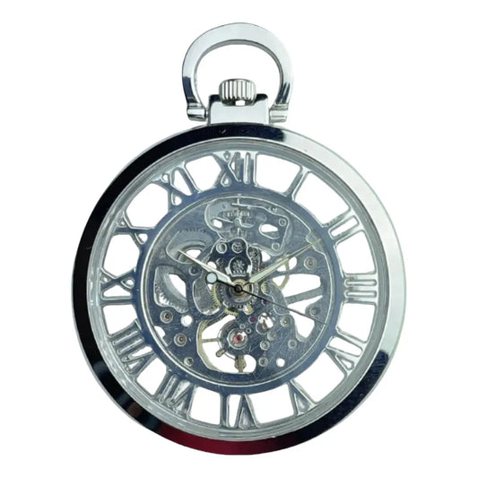 Steampunk Silver Skeleton Mechanical Automatic Pocket Watch