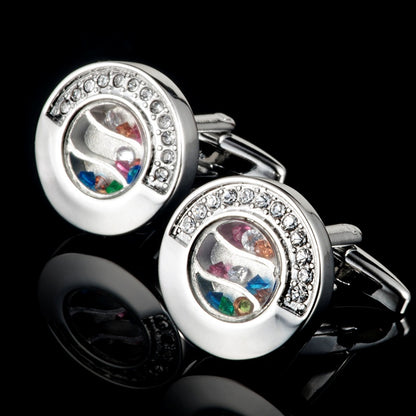 Round colored rhinestone cufflinks