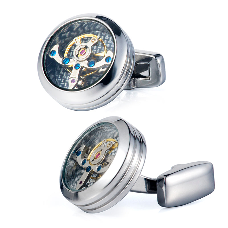 Tourbillon Cufflinks Movement Gear Cufflinks-Small cufflinks with moving movement