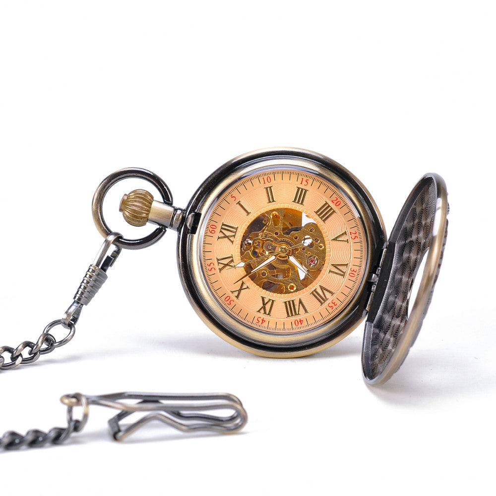 The Patina Courier - Bronze Skeleton Roman Pocket Watch