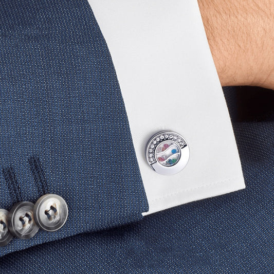 Round colored rhinestone cufflinks