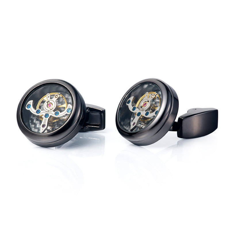 Tourbillon Cufflinks Movement Gear Cufflinks-Small cufflinks with moving movement
