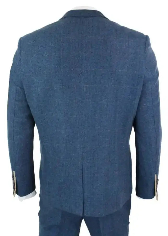 Vintage Blue & Brown Herringbone Tweed Suit – 3-Piece Classic British Style