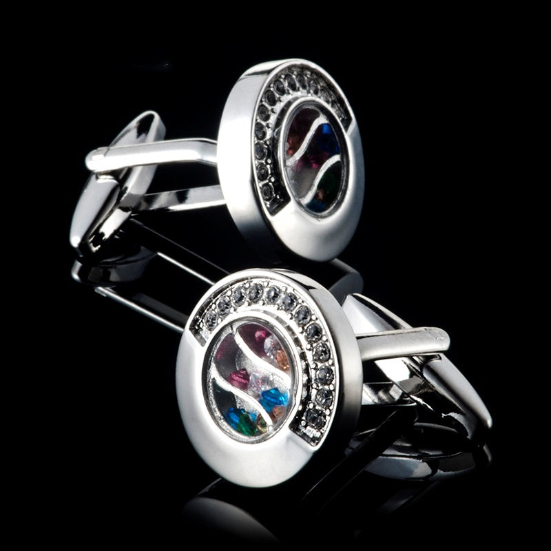 Round colored rhinestone cufflinks