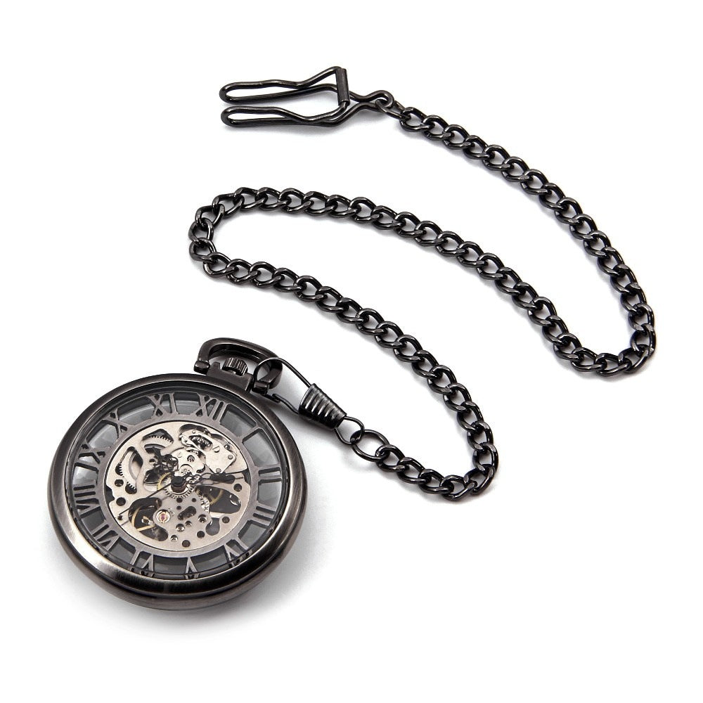 Skeleton Roman Numeral Open-Face Manual Mechanical Pocket Watch