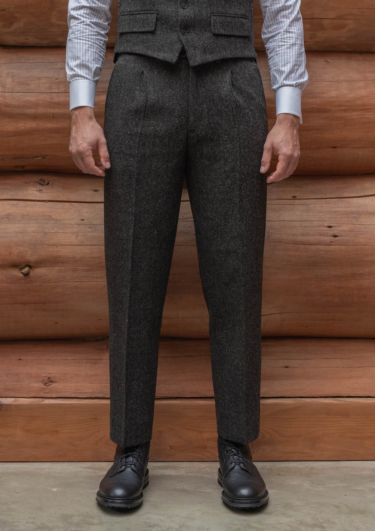 Authentic Scottish tweed Classic Trouser - Charcoal Herringbone