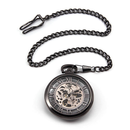 Skeleton Roman Numeral Open-Face Manual Mechanical Pocket Watch