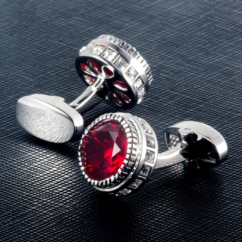 Burgundy Round Crystal Cufflinks