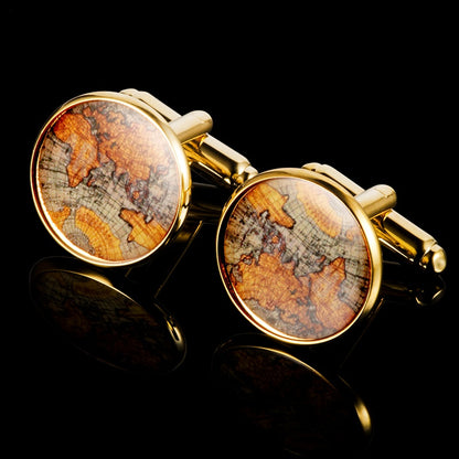 Vintage Parchment Map Gilded Brass Cufflinks