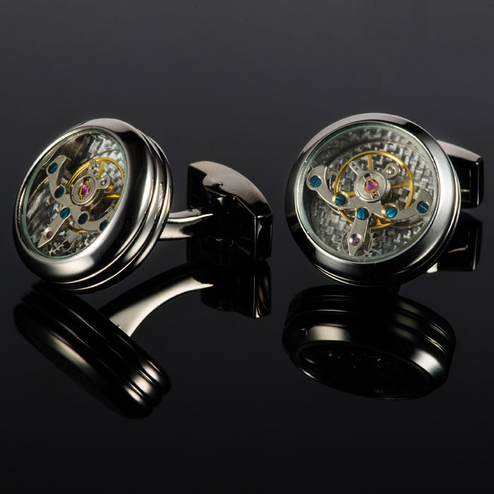 Tourbillon Cufflinks Movement Gear Cufflinks-Small cufflinks with moving movement