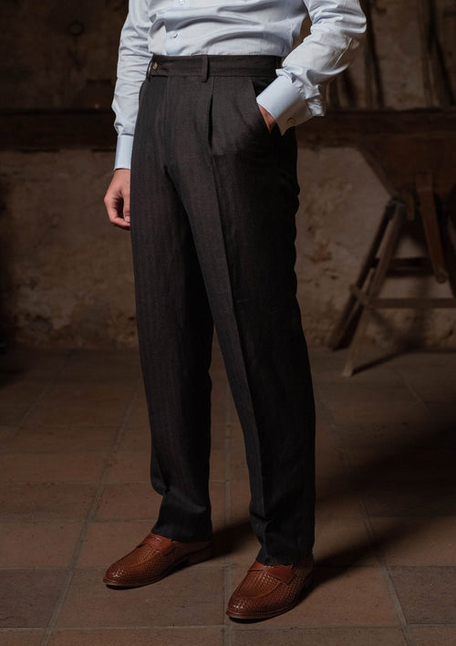 French style Trouser - Tobacco Herringbone