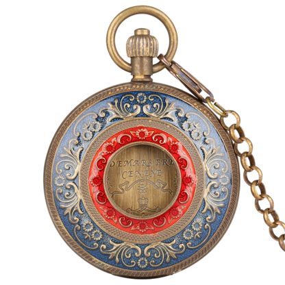 Vintage Flywheel Flower Moon Phase Vintage Genuine Copper Skeleton Mechanical Pocket Watch