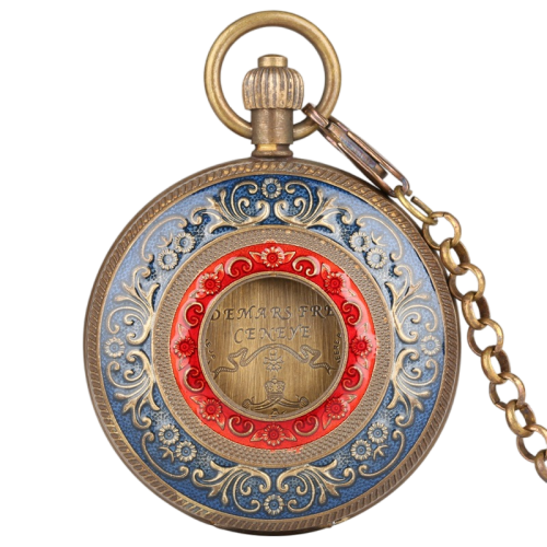 Vintage Flywheel Flower Moon Phase Vintage Genuine Copper Skeleton Mechanical Pocket Watch