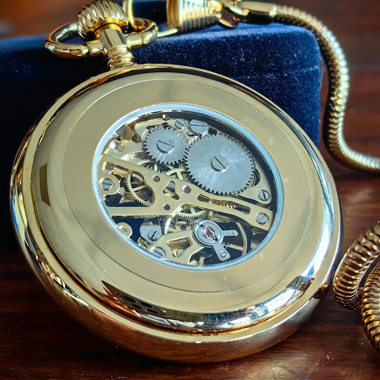 Gold Victorian-Style Roman Numeral Dial Mechanical Chain Pocket Watch