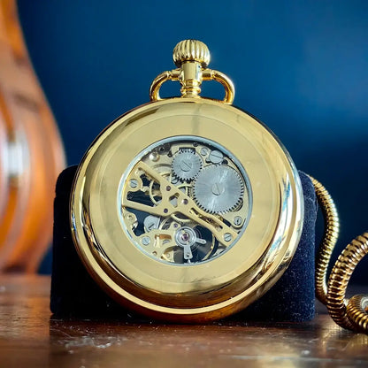 Gold Victorian-Style Roman Numeral Dial Mechanical Chain Pocket Watch