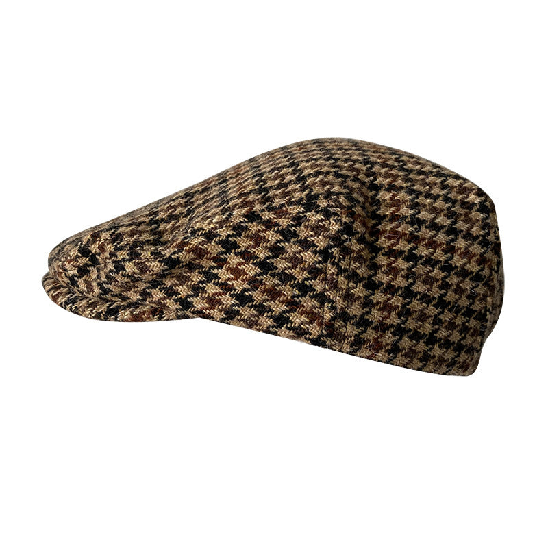 THE PEAKED Marl Flat Hat Chidori Grid-Harris Tweed