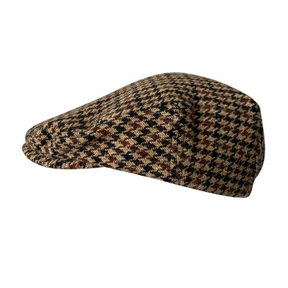 THE PEAKED Marl Flat Hat Chidori Grid-Harris Tweed