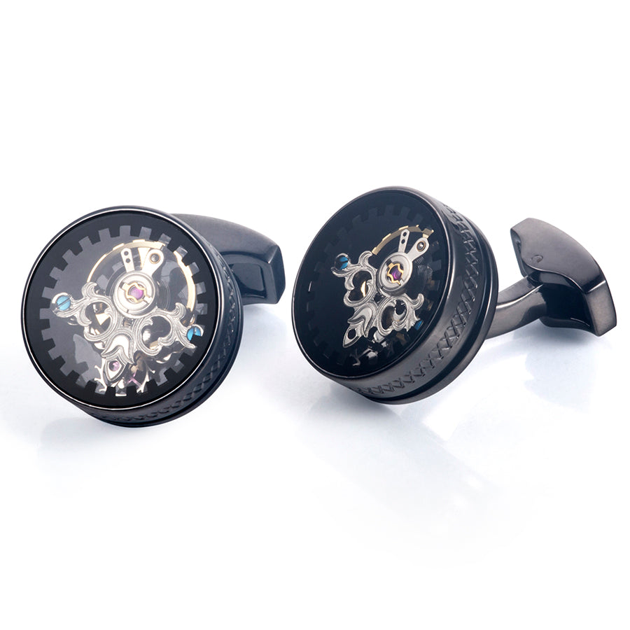 Tourbillon Cufflinks Movement Gear Cufflinks-Small cufflinks with moving movement