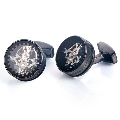 Tourbillon Cufflinks Movement Gear Cufflinks-Small cufflinks with moving movement