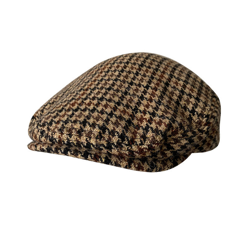 THE PEAKED Marl Flat Hat Chidori Grid-Harris Tweed
