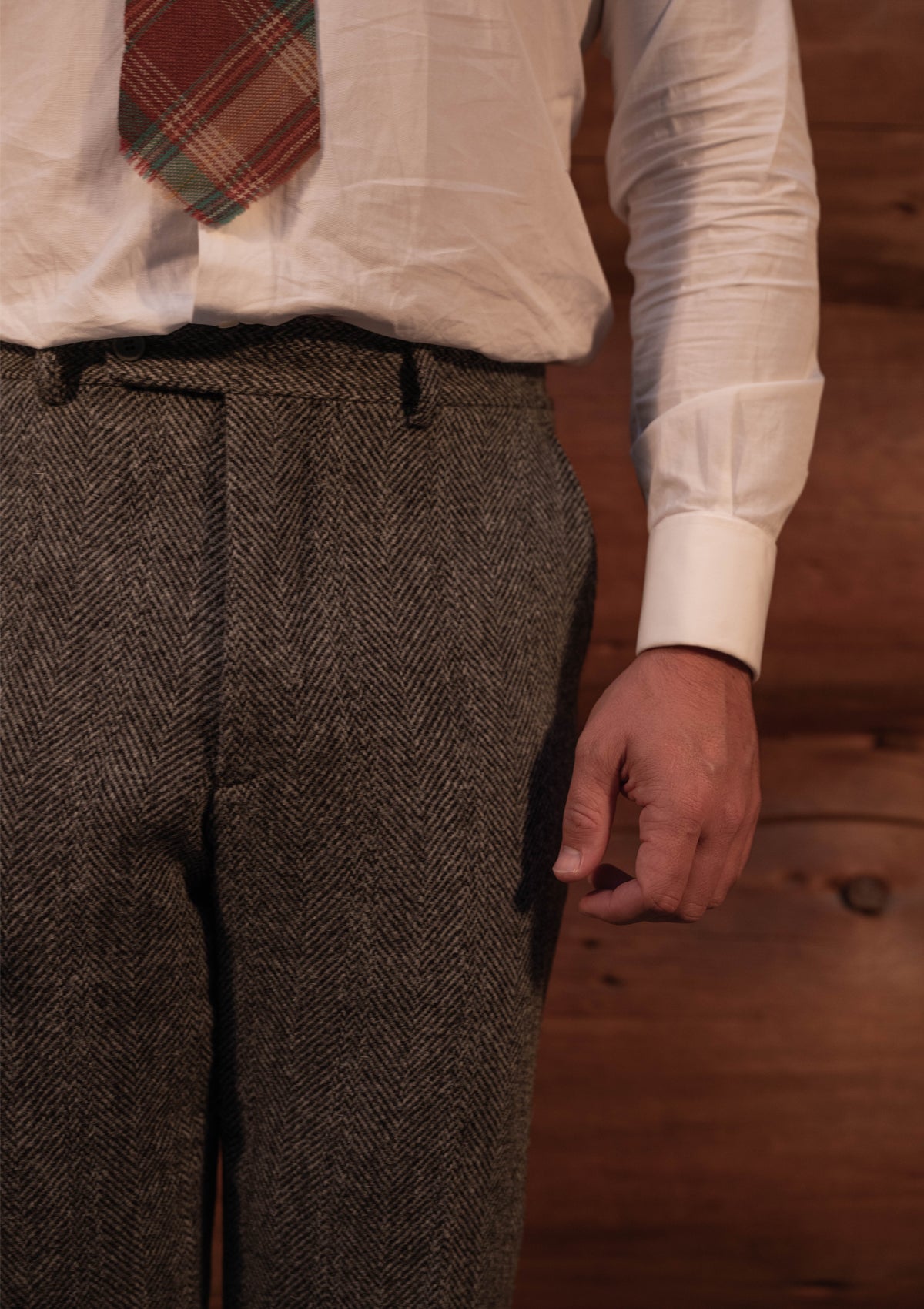 Authentic Scottish tweed Tweed Tapered Trouser - Grey Herringbone