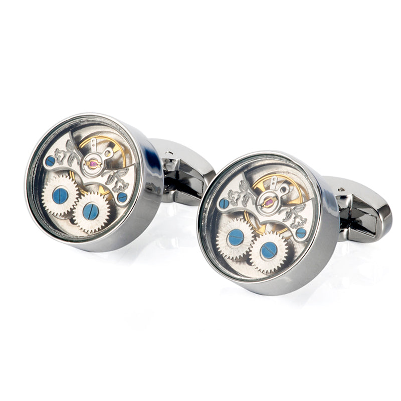 French New Tourbillon Movement Cufflinks Silver Metal Cufflinks