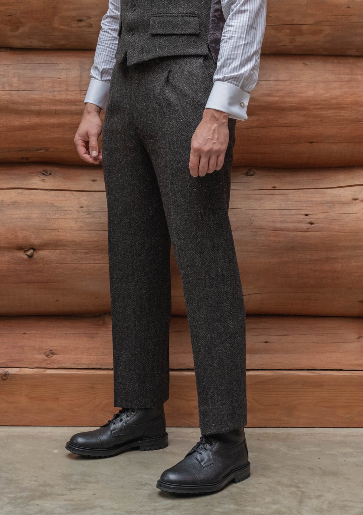 Authentic Scottish tweed Classic Trouser - Charcoal Herringbone