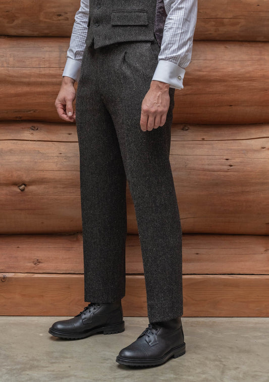 Authentic Scottish tweed Classic Trouser - Charcoal Herringbone