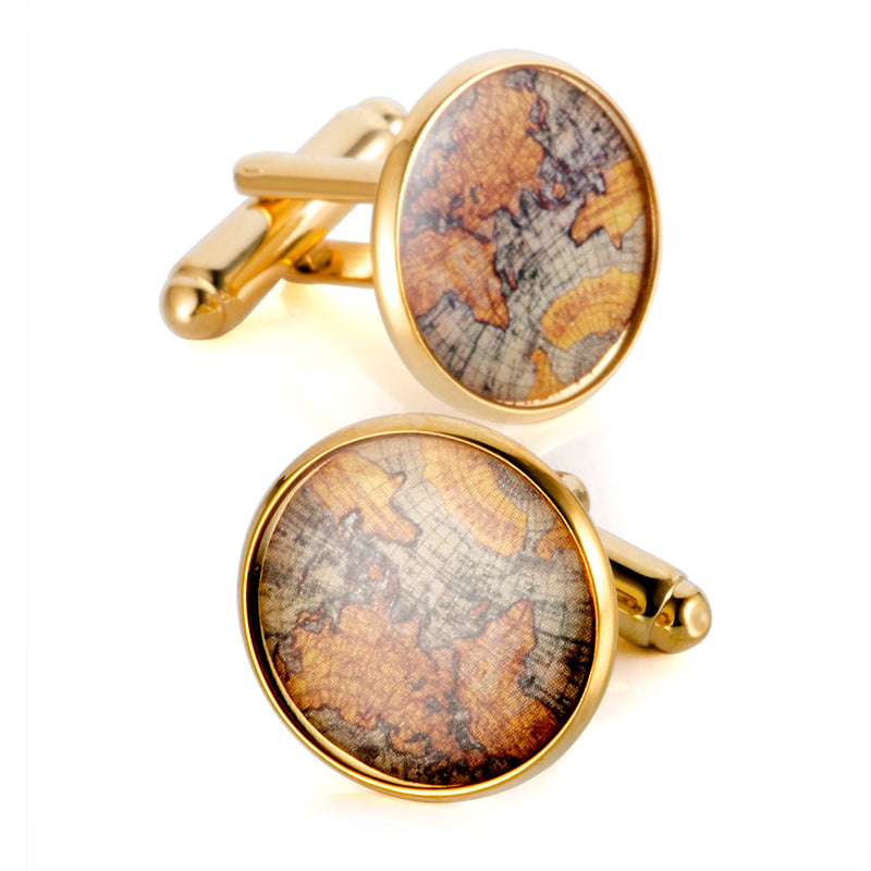Vintage Parchment Map Gilded Brass Cufflinks