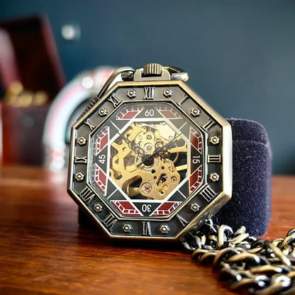 Oktagonale, hohle mechanische Taschenuhr aus Bronze