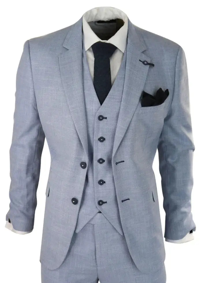 Men’s Slim Sky Blue 3-Piece Suit – Modern Wedding & Formal Guest Outfit