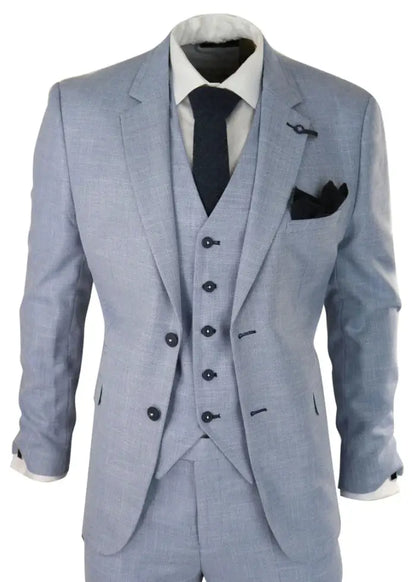 Men’s Slim Sky Blue 3-Piece Suit – Modern Wedding & Formal Guest Outfit