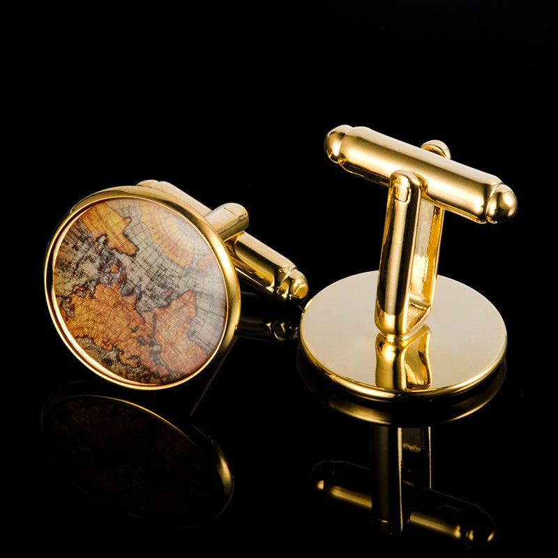 Vintage Parchment Map Gilded Brass Cufflinks