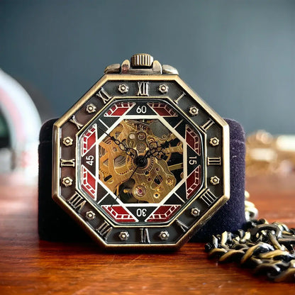 Oktagonale, hohle mechanische Taschenuhr aus Bronze