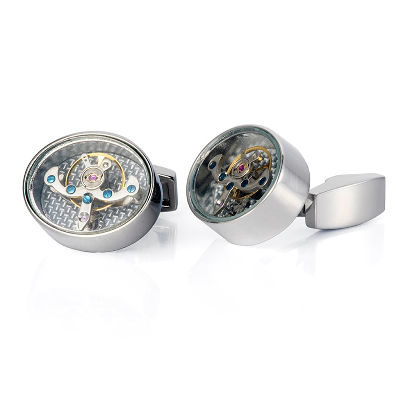 Tourbillon Cufflinks Movement Gear Cufflinks-Small cufflinks with moving movement