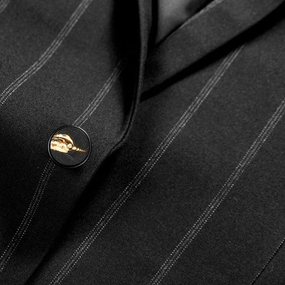 Men's Three-Piece Striped Formal Suit — Blazer, Vest, and Trousers