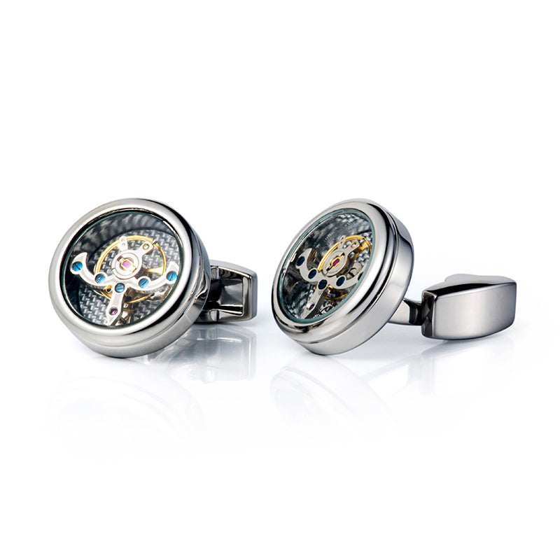 Tourbillon Cufflinks Movement Gear Cufflinks-Small cufflinks with moving movement