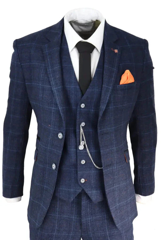 Three-Piece Tweed Suit in Cody Blue – Vintage Gentleman Style