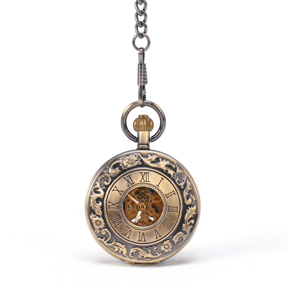 The Patina Courier - Bronze Skeleton Roman Pocket Watch