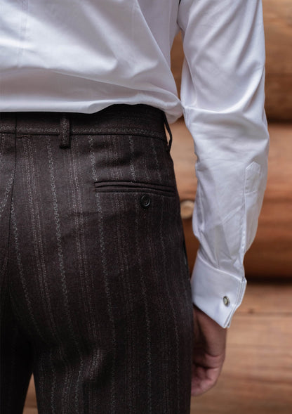 British Style Classic Trouser - Dark Taupe with Vintage Grey Stripe