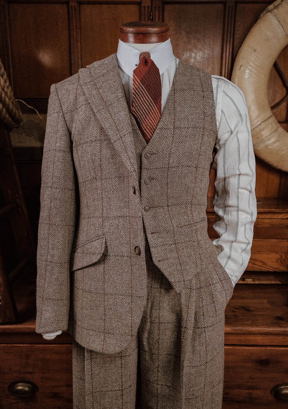 Classic Brockman Scotch Waistcoat - Light Grey & Cinnamon Check