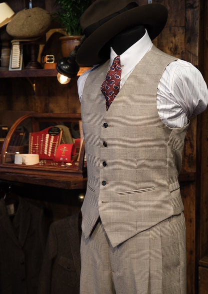 Sand Prince of Wales Check Waistcoat – Brockman Collection
