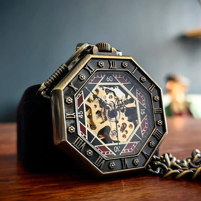 Oktagonale, hohle mechanische Taschenuhr aus Bronze