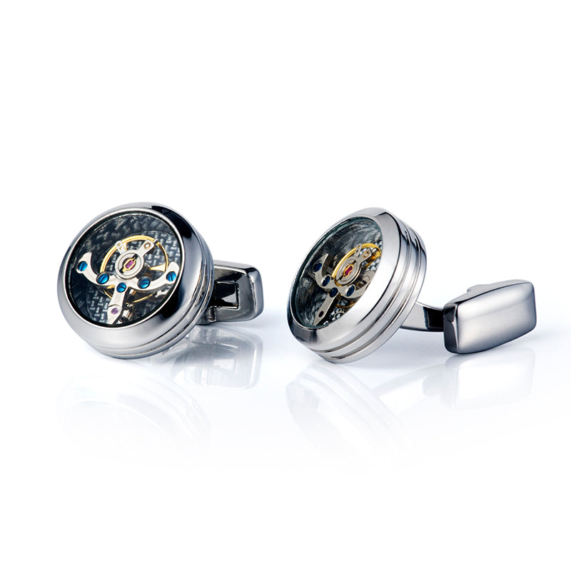 Tourbillon Cufflinks Movement Gear Cufflinks-Small cufflinks with moving movement